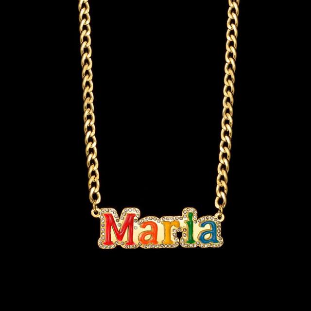Color enamel stainless steel custom name necklace