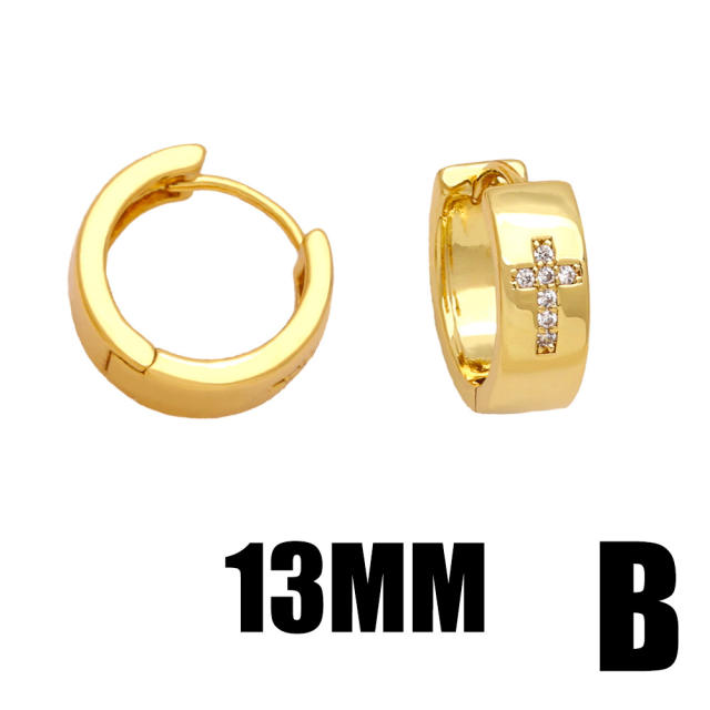 Easy match diamond cross gold plated copper huggie earrings