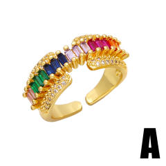 Vintage rainbow CZ statement bow gold plated copper rings