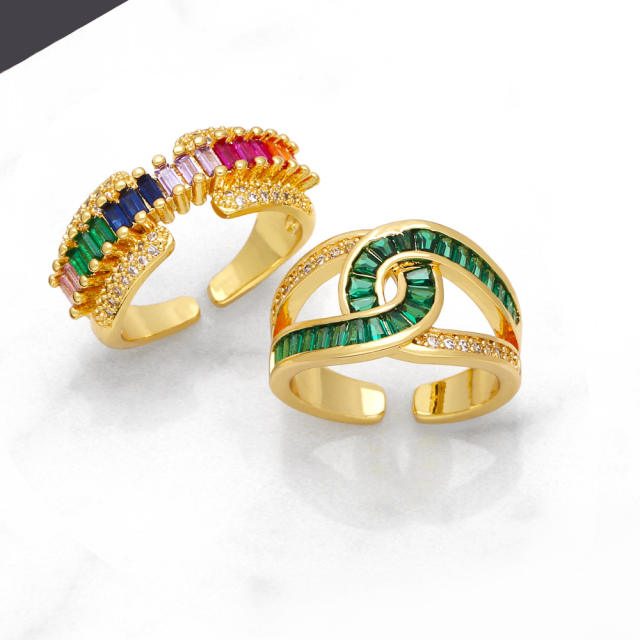 Vintage rainbow CZ statement bow gold plated copper rings