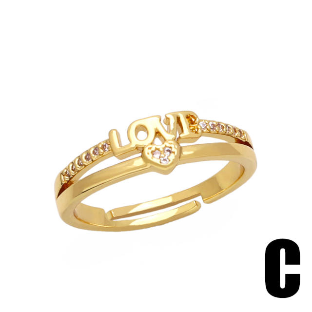 Vintage rainbow CZ statement bow gold plated copper rings