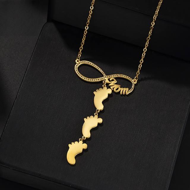 Diamond mom letter infinity engrave name stainless steel necklace