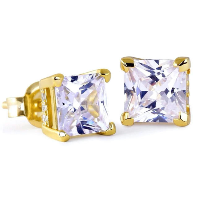 Hiphop square cut colorful cubic zircon studs earrings for men
