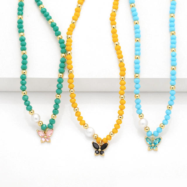 Boho Y2K colorful bead tiny diamond butterfly choker necklace