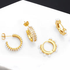 Elegant pearl bead gold plated copper women earrings huggie earrings