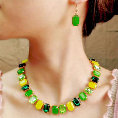 Summer chunky geometric resin crystal choker necklace set