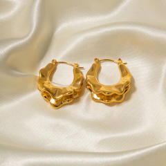 18K gold plated lava design hoop stainless steel earrings