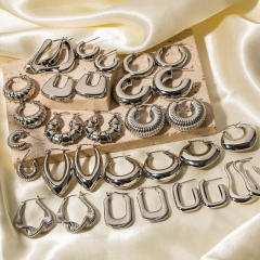 Silver color chunky stainless steel bold earrings hoop earrings