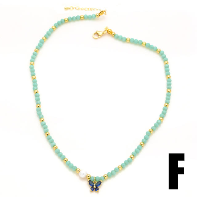 Boho Y2K colorful bead tiny diamond butterfly choker necklace