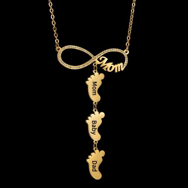 Diamond mom letter infinity engrave name stainless steel necklace