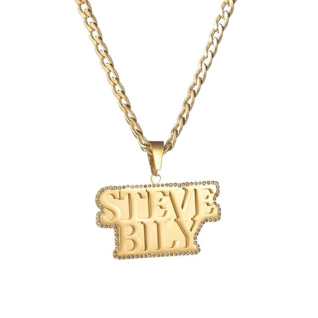 HIPHOP diamond chunky name pendant stainless steel necklace for men