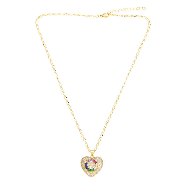 Personality diamond heart rainbow cz pendant gold plated copper necklace