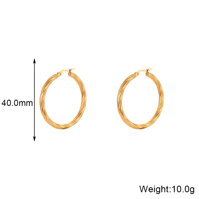 18K easy match big twist hoop stainless steel earrings