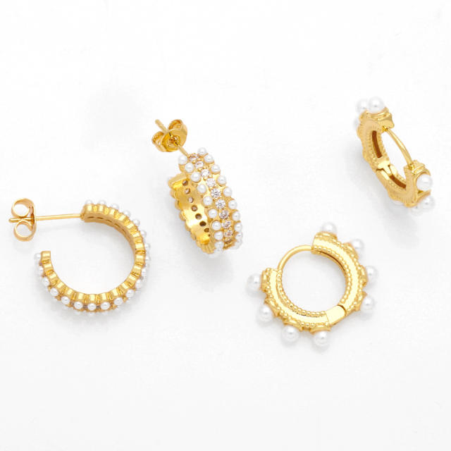 Elegant pearl bead gold plated copper women earrings huggie earrings