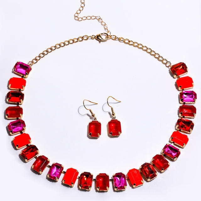 Summer chunky geometric resin crystal choker necklace set