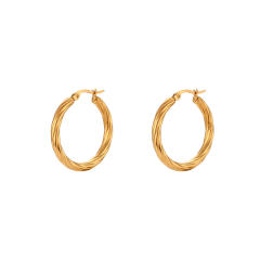 18K easy match big twist hoop stainless steel earrings