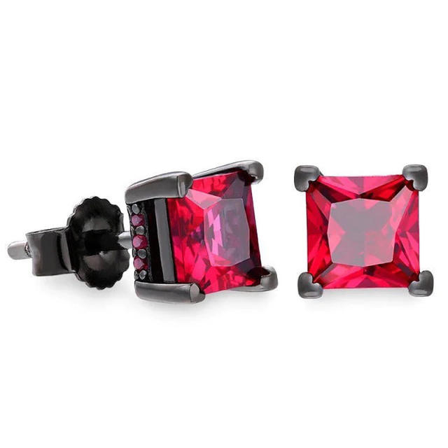 Hiphop square cut colorful cubic zircon studs earrings for men