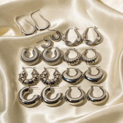 Silver color chunky stainless steel bold earrings hoop earrings