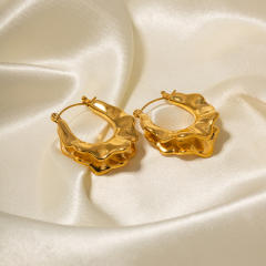 18K gold plated lava design hoop stainless steel earrings