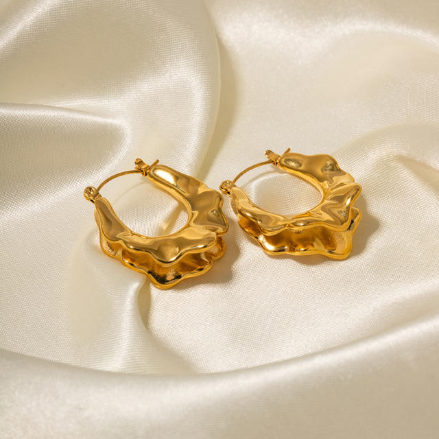 18K gold plated lava design hoop stainless steel earrings