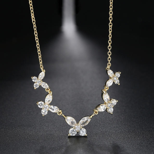 Dainty diamond butterfly copper women necklace