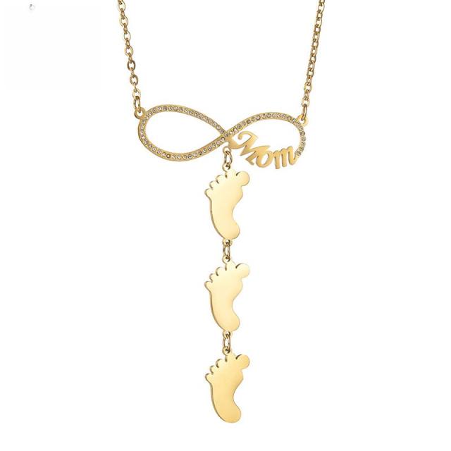 Diamond mom letter infinity engrave name stainless steel necklace