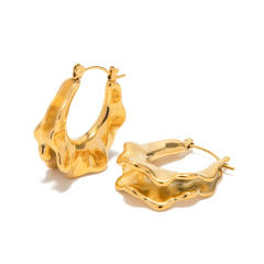 18K gold plated lava design hoop stainless steel earrings
