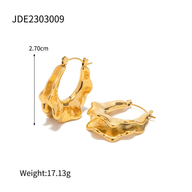 18K gold plated lava design hoop stainless steel earrings