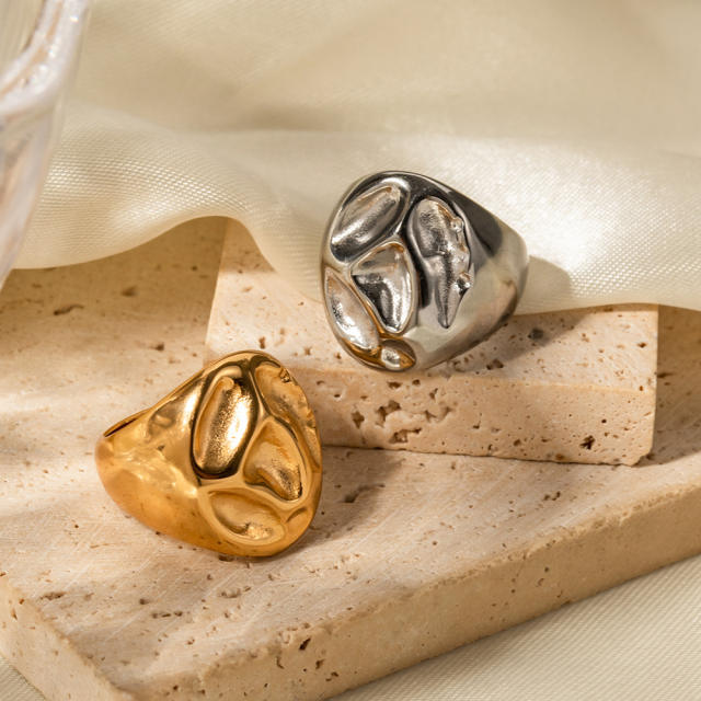18K chunky lava design stainless steel rings