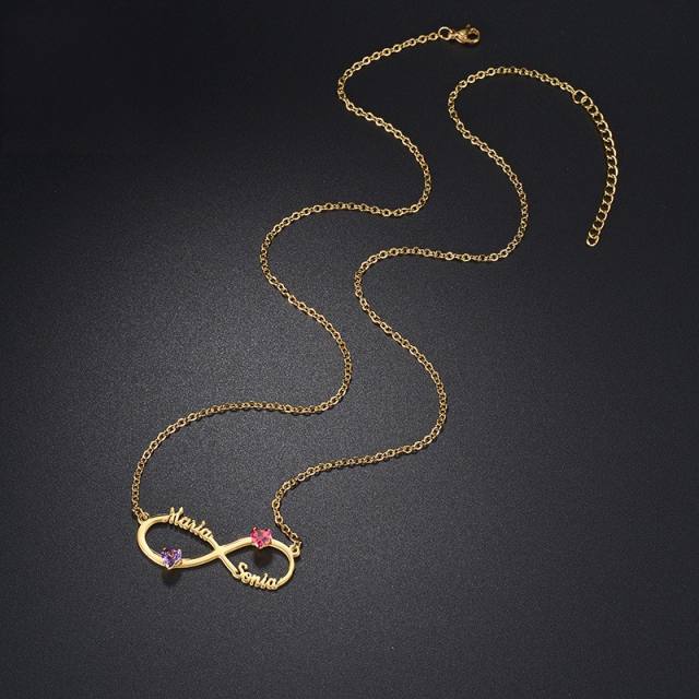 Personality birthstone infinity custom name stainless steel necklace