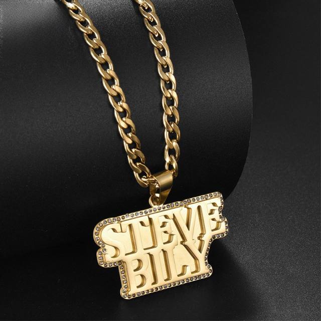 HIPHOP diamond chunky name pendant stainless steel necklace for men
