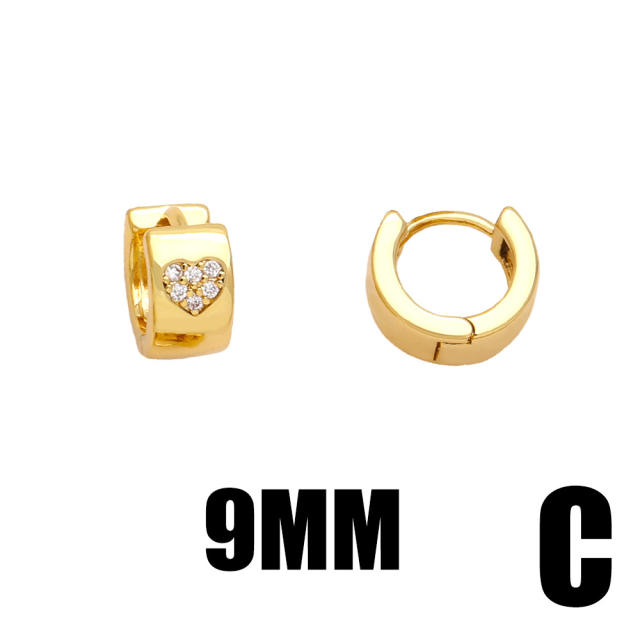 Personality gold color plated copper diamond heart huggie earrings