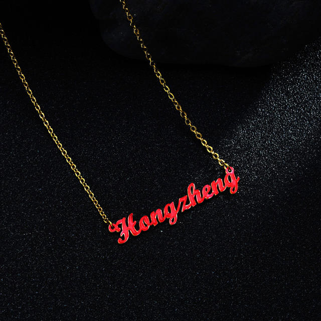 Personality color enamel custom name stainless steel necklace set
