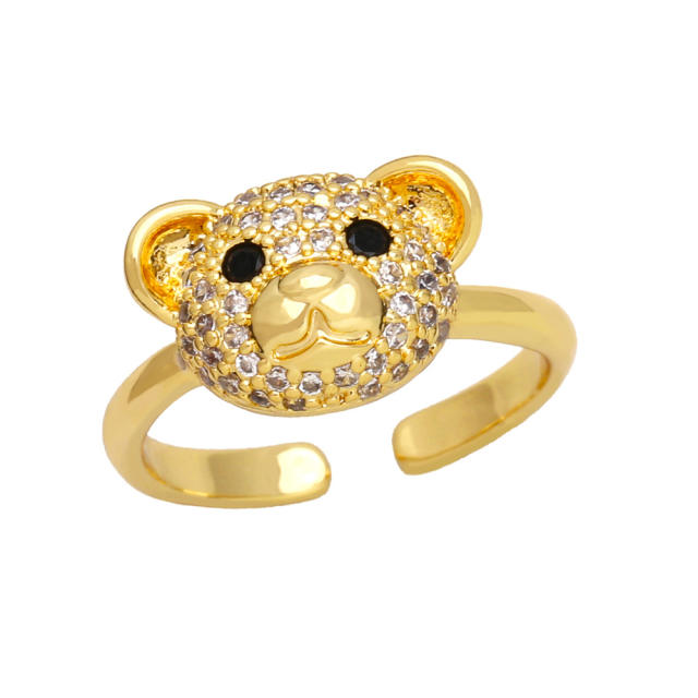 Cute full diamond colorful bear gold plated copper rings