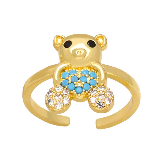 Hot sale cute heart bear gold plated copper rings