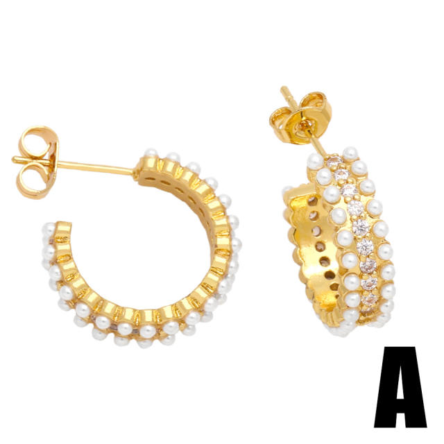 Elegant pearl bead gold plated copper women earrings huggie earrings