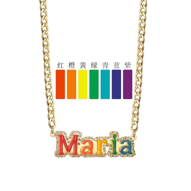 Color enamel stainless steel custom name necklace
