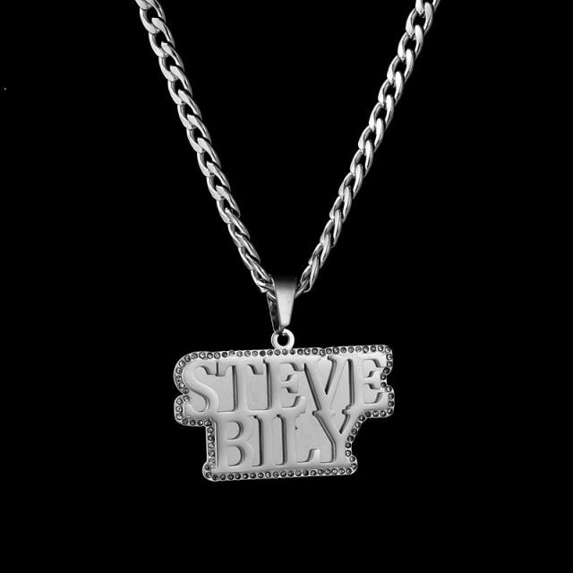 HIPHOP diamond chunky name pendant stainless steel necklace for men