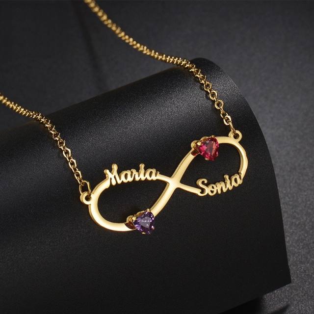 Personality birthstone infinity custom name stainless steel necklace