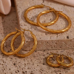 18K easy match big twist hoop stainless steel earrings