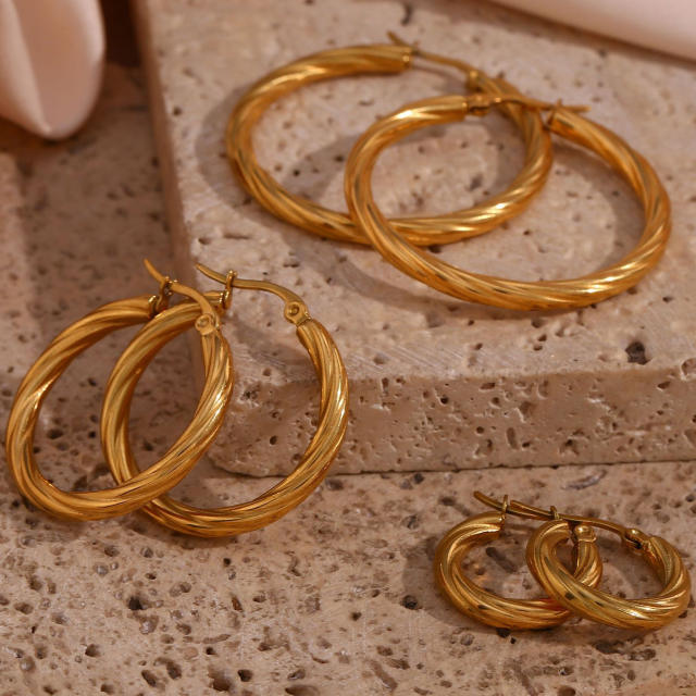 18K easy match big twist hoop stainless steel earrings
