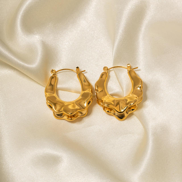 18K gold plated lava design hoop stainless steel earrings