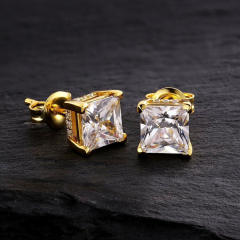 Hiphop square cut colorful cubic zircon studs earrings for men