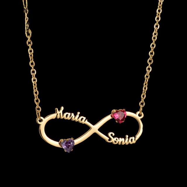 Personality birthstone infinity custom name stainless steel necklace
