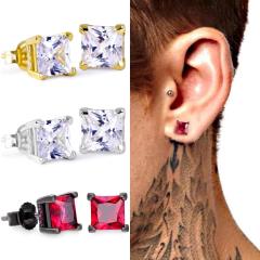 Hiphop square cut colorful cubic zircon studs earrings for men