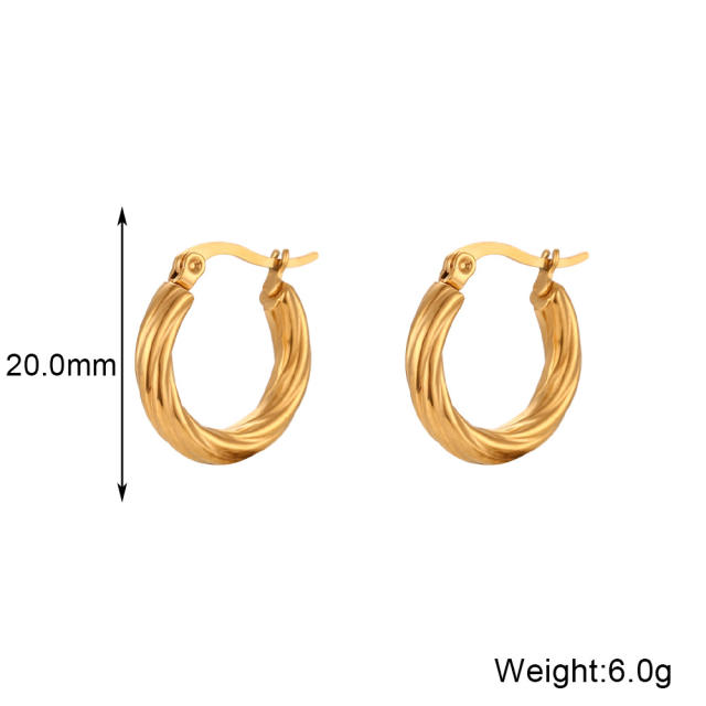 18K easy match big twist hoop stainless steel earrings