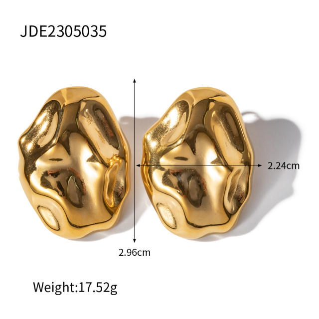 18K gold plated fold shape stainless steel studs earrings