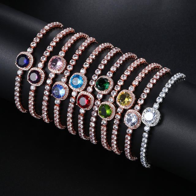 Luxury pave setting color cubic zircon tennis chain bracelet