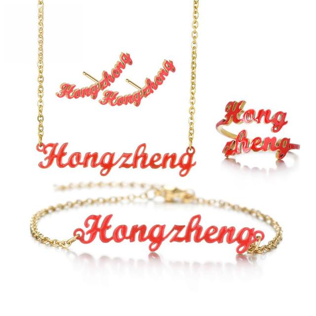 Personality color enamel custom name stainless steel necklace set