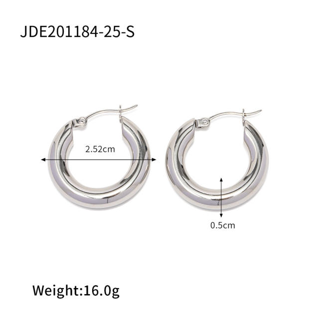 Silver color chunky stainless steel bold earrings hoop earrings
